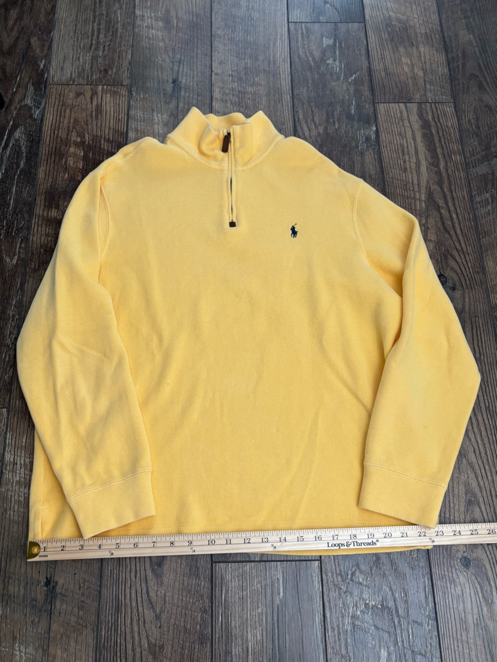 Men's Polo by Ralph Lauren Yellow 1/4 Zip Pullover 100% Cotton Sweater, Large